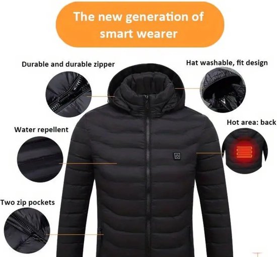 Lichtgewicht Verwarmende Katoenen Gewatteerde Jas, Thermische thermal jas jacket UNISEX MAAT XL Zonder Batterij En Powerbank - Merkloos