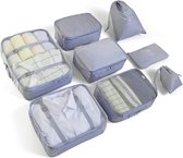Packing Cubes Koffer-organizer, kledingtassen, schoenentas, reisorganizer, pakkubus, cosmetica, reisorganizer, paktassen voor koffer (8-delig, grijs)