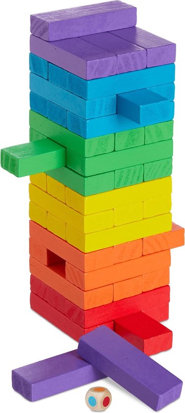 Relaxdays blokkenspel gekleurd - stapeltoren - houten toren spel -  blokkentoren... | bol.com