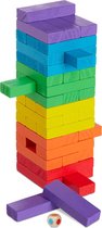 Relaxdays blokkenspel gekleurd - stapeltoren - houten toren spel - blokkentoren stapelspel