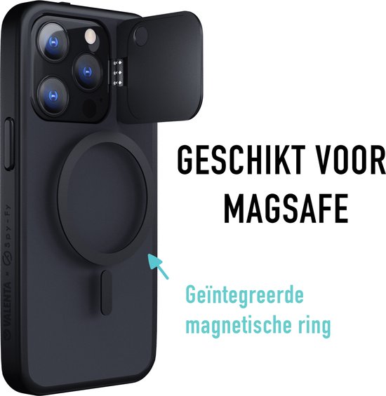 Valenta x Spy-Fy - Coque iPhone 15 avec caches d'appareil photo à l'avant et à l'arrière | Protège votre vie privée et vos Caméras | Étui de confidentialité Valenta Zwart