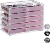 Relaxdays make up organizer met 5 lades - cosmetica organizer - cosmeticahouder - acryl - roze