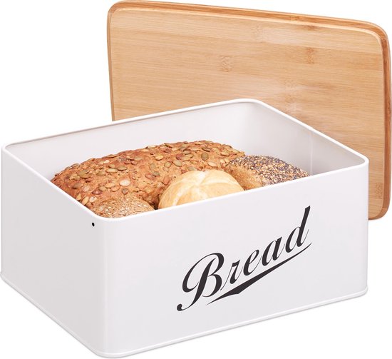 Relaxdays broodtrommel - broodbox - brood bewaren - retro - bewaardoos brood  - wit | bol.com