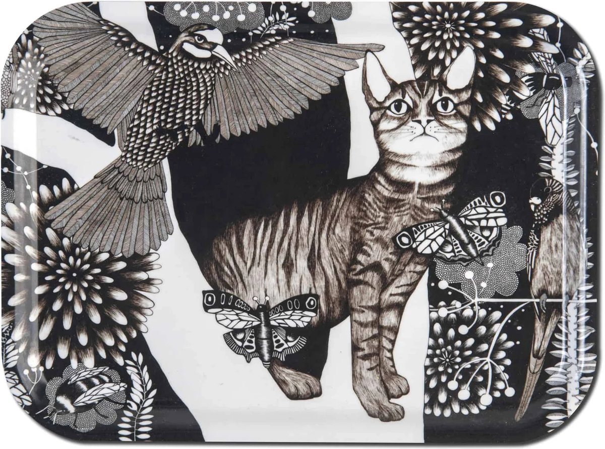 Nadja Wedin Design - Exclusief Berkenhouten Dienblad - The Cat - Tray - 27x20cm - Katten Liefhebber - Kado Idee