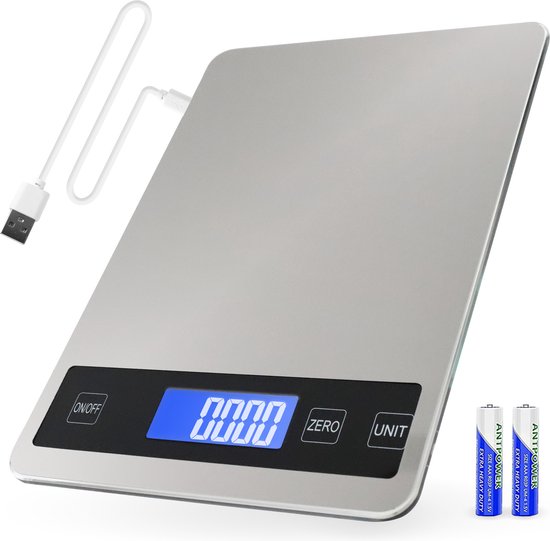S.old Digitale Precisie Keukenweegschaal – Weegschaal Keuken - USB Oplaadbaar - 1gr tot 10kg – Tarra Functie - RVS
