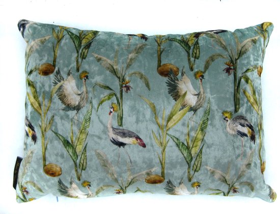Skinsbynature Woonkussen, sierkussen, kussen velvet langwerpig, kraanvogel, crowned crane 50 x 35