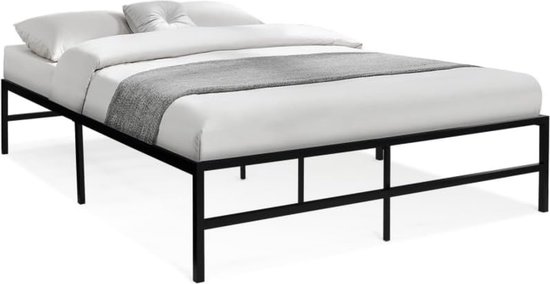 Cadre de lit pour lit double, Tulsa, 140 x 190 cm, sommier à lattes en métal, noir, 35 cm