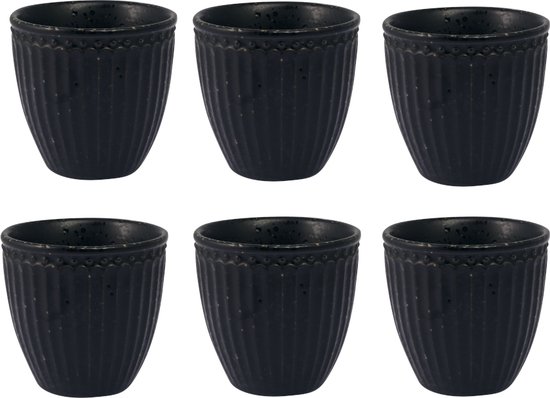 Koffiebeker set 6x - GreenGate Beker (Latte Cup) Alice Volcano Zwart 350 ml - Ø 10 cm