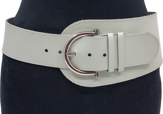 Thimbly Belts Ceinture large pour femme gris-blanc - ceinture femme - 5,5 à 11 cm de large - Beige - Cuir véritable - Tour de taille : 95 cm - Longueur totale de la ceinture : 110 cm