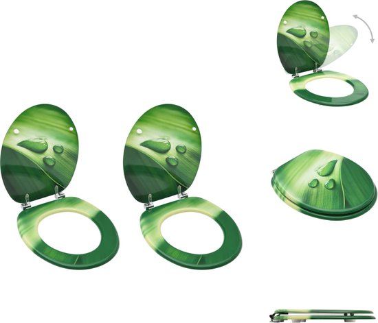 vidaXL wc-bril - MDF - chroom-zinklegering - 42.5 x 35.8 cm - 43.7 x 37.8 cm - 28 x 24 cm - 5.3 - 5.5 cm - groen waterdruppel-ontwerp - 12-20 cm breedte scharnieren - 2 stuks - Toiletbril