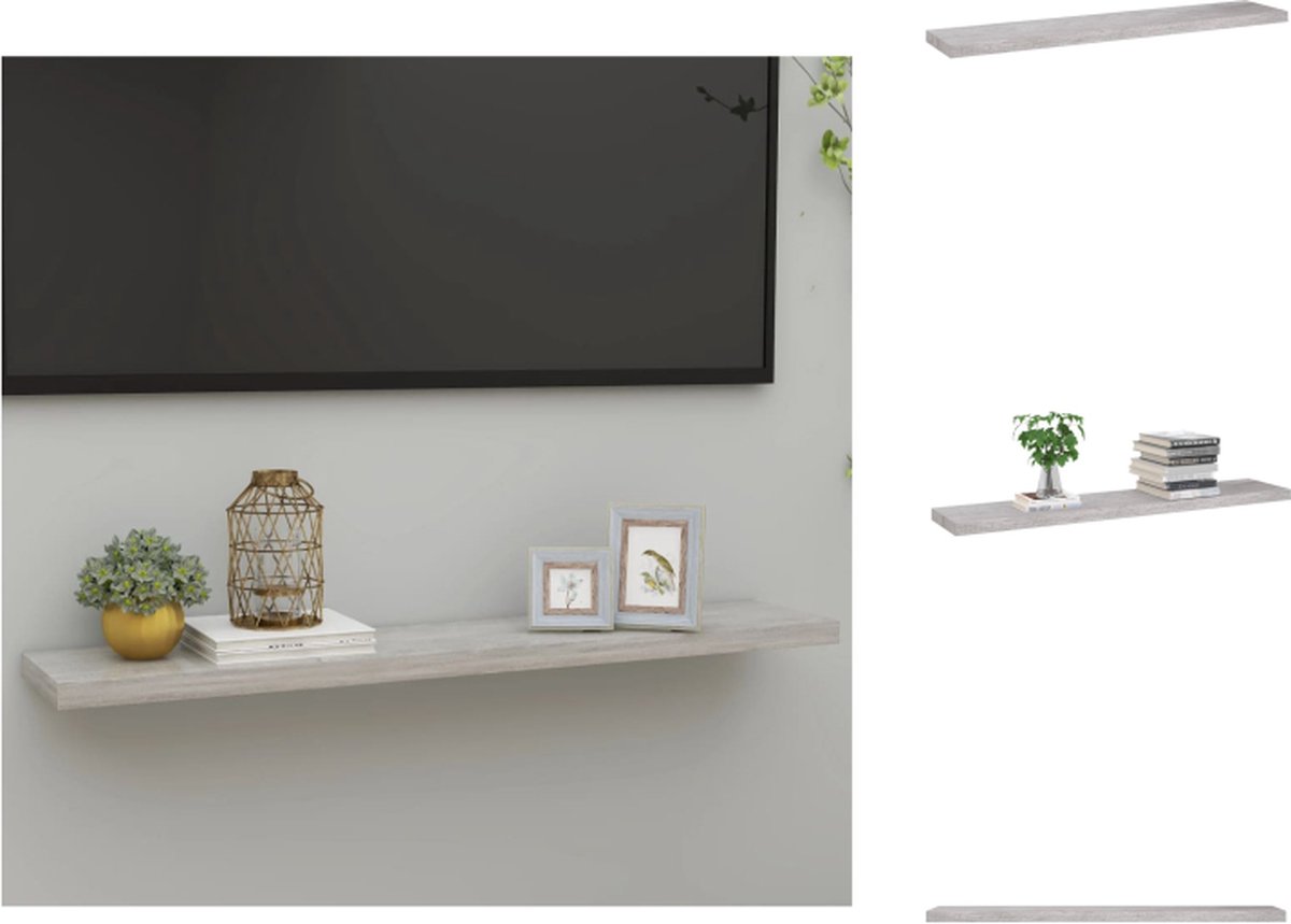 VidaXL Wandschap Betongrijs 120 x 23.5 x 3.8 cm Onzichtbaar montagesysteem Honingraat MDF en metaal Wandsteun