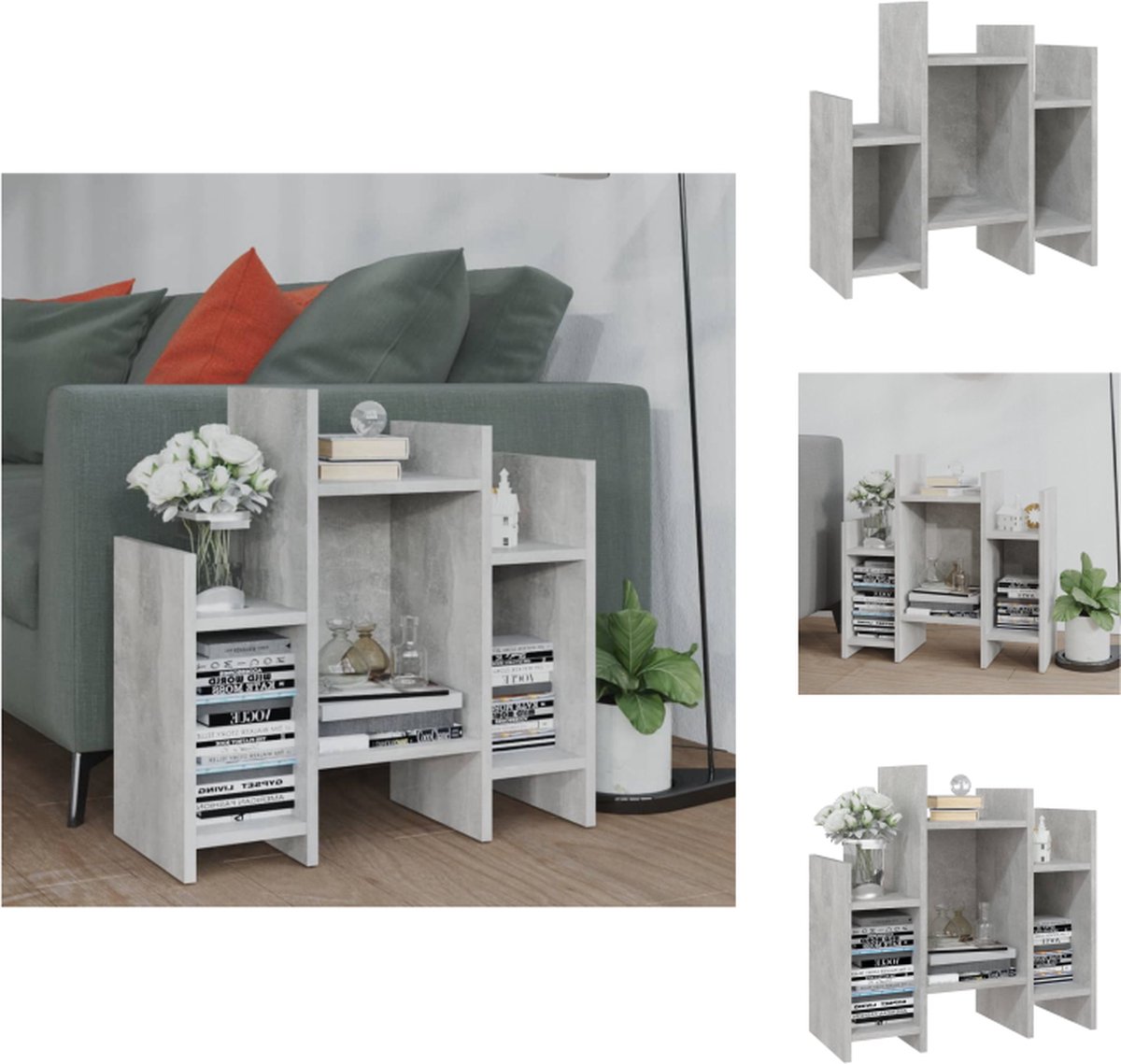 VidaXL Zijkast Betongrijs 60 x 26 x 60 cm 6 schappen met wandbevestiging Keukenkast