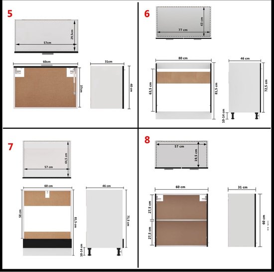 8-delige Keukenkastenset (zwart)
