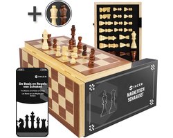 Sincer Magnetisch Schaakbord met Staunton Schaakstukken – Schaakspel Hout Volwassenen - Schaakset - Opklapbaar - Chess - 2 Extra Koninginnen - Inclusief E-book - 39x39cm