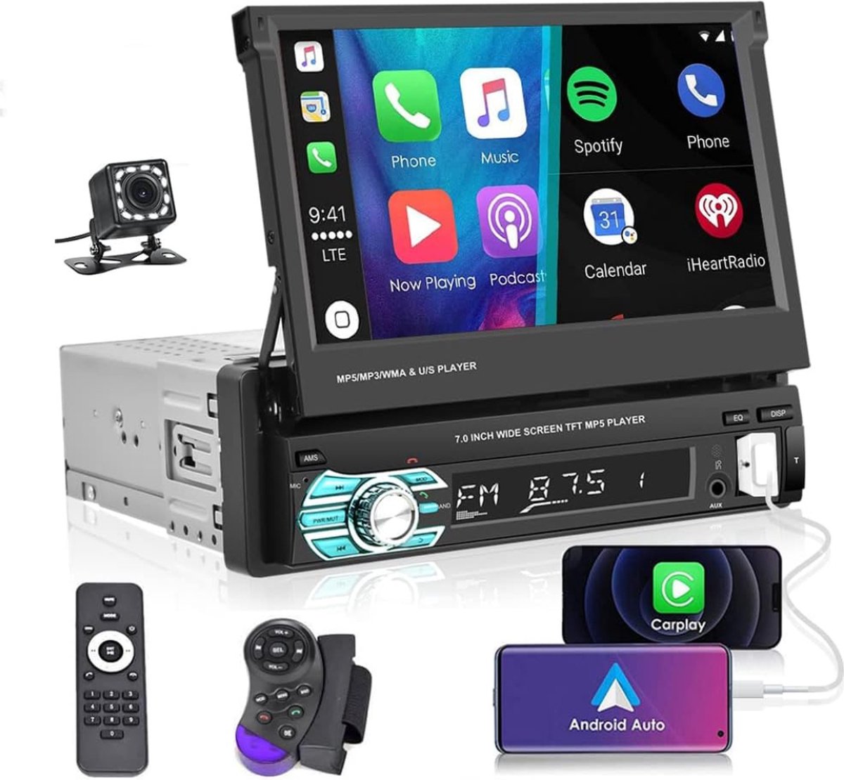 ALLGoods. Autoradio met Klapscherm - Apple Carplay en Android Car en Bluetooth - Automatisch Klapscherm met Touchscreen Monitor – met Achteruitkijkcamera