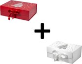 Kerstdoos - Setje Van 2 Stuks - Kerstverpakking - Giftbox - Geschenkdoos - Christmas - 28x21x9.5 CM - Cadeau - Rood - Wit - Kerstmis - Doos - Handig Voor Kerst - Kerst