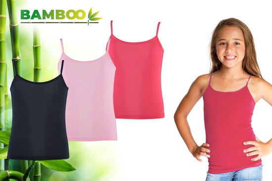 Bamboo - Onderhemden Kinderen Meisjes - Hemden Meisjes - 3-pack - Roze Navy - 122-128 - Hemd Meisjes - Tanktop - Singlet - Kleding Meisjes - Ondergoed Meisjes