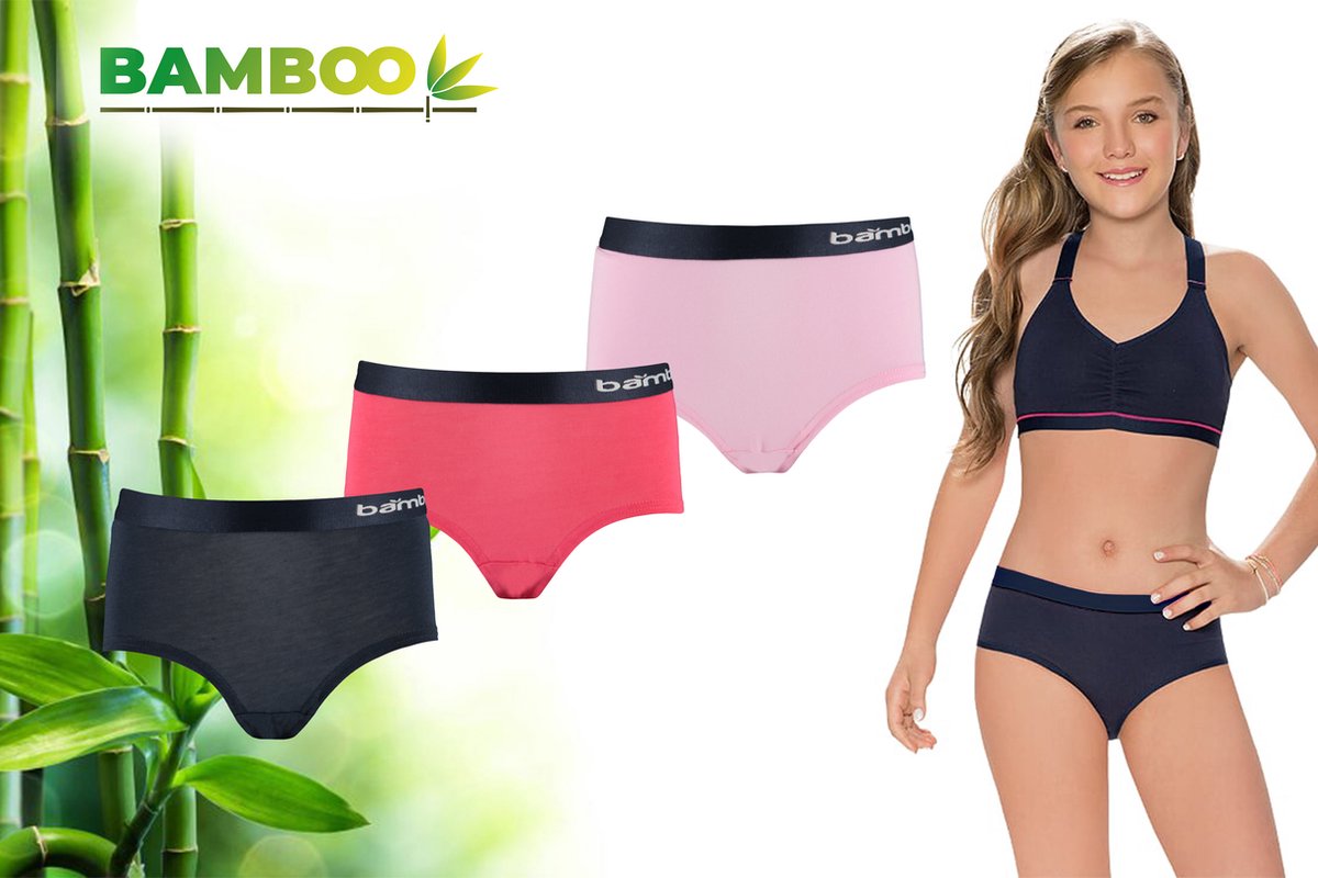 Bamboo Elements - Ondergoed Meisjes - Hipster - Bamboe - 3 Stuks - Roze Navy - 110-116 - Onderbroeken Meisjes - Boxershort Meisjes - Ondergoed Kinderen