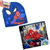 Marvel Spiderman Set - Muts + Nekwarmer - Blauw - Maat 52 cm hoofdomtrek (± 2-4 jaar)