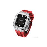 Boîtier argenté de Luxe Apple Watch - rouge 45 mm