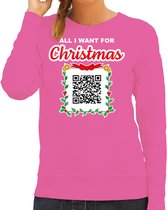 Bellatio Decorations Foute kersttrui/sweater dames - QR code - you naked/jij naakt - roze L
