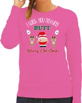 Bellatio Decorations foute Kersttrui/sweater dames - I Wish You Nothing Butt Merry Christmas - roze S