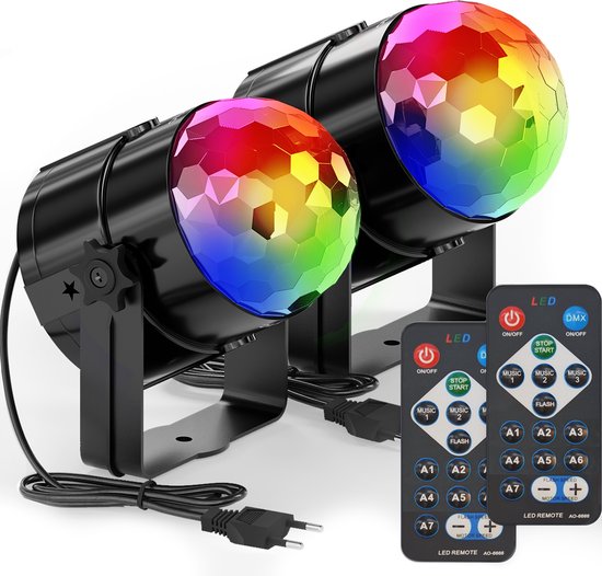 Auronic Roterende Discolamp - Discobal - LED - Disco licht - Afstandsbediening en Muziekgestuurd - 2 stuks - Kinderen/Volwassenen