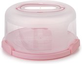 Ronde taartdrager met draaggreep 10 inch taarthouder taartbutler met snijderiltjes PP-kunststof taartcontainer 30x15 cm (roze)
