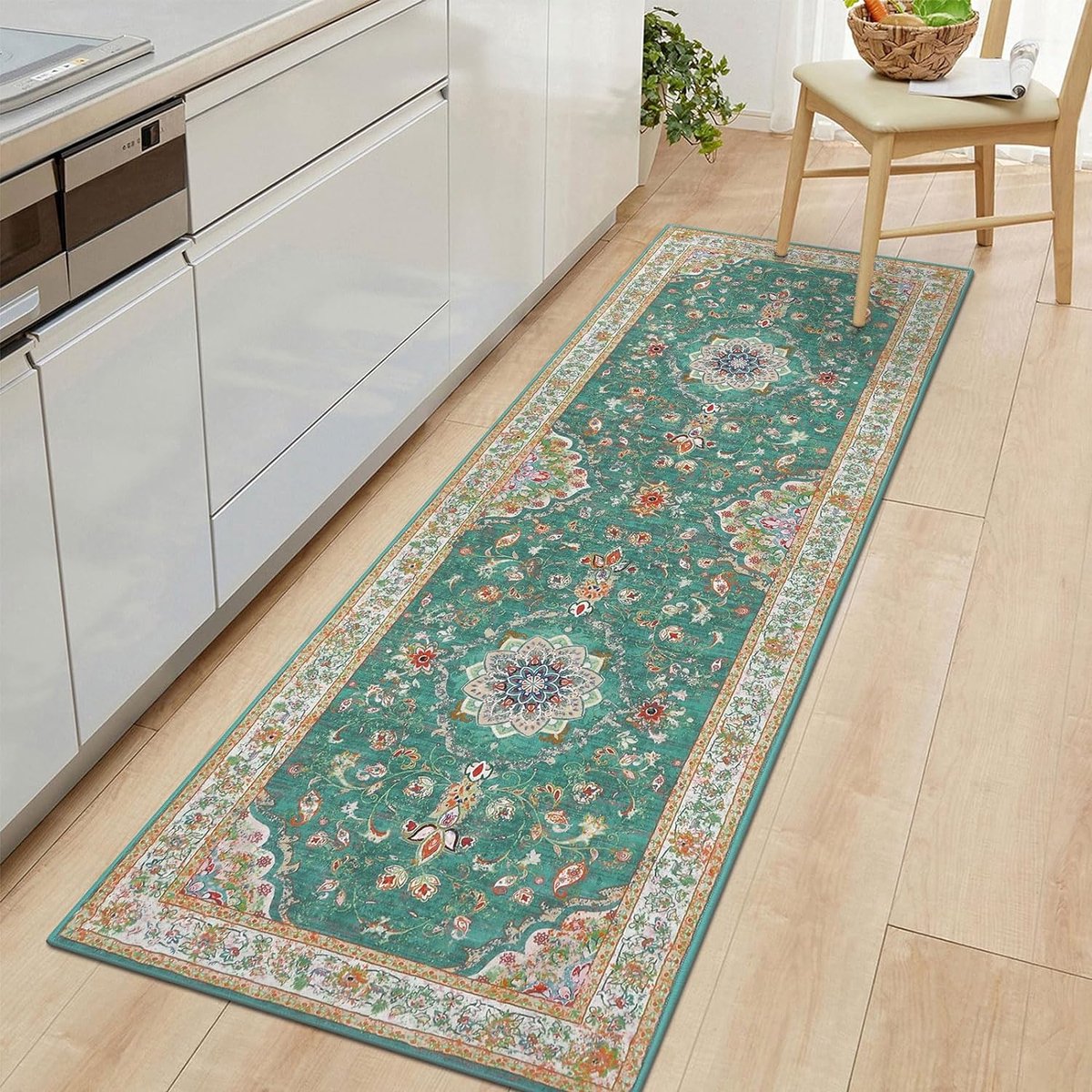 Boho loper, voor in de gang, keuken, wasbaar, antislip, 60 x 60 cm