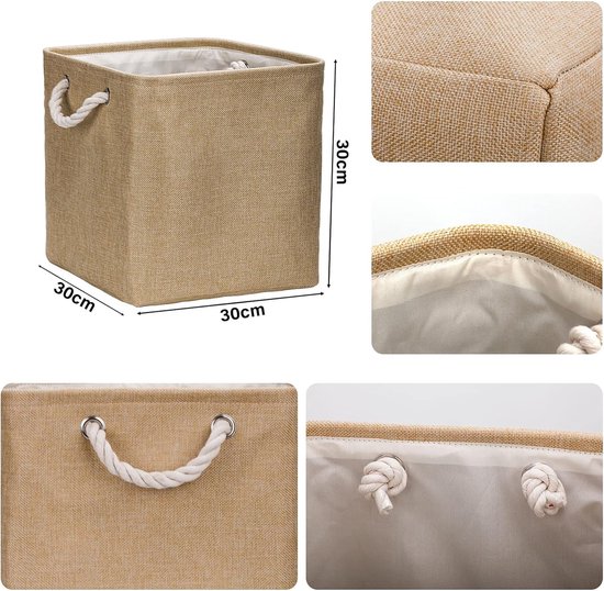 Lot de 4 Cubes de rangement tressés pliables - 30 x 30 cm - Beige