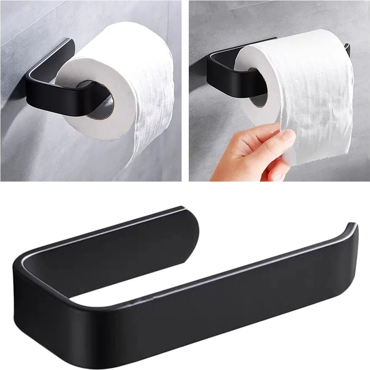 Waledano® Toiletpapier Houder - WC Rolhouder - Zelfplakstrips - WC Rolhouder Zwart Zonder Boren - Rol Houder - Zwart