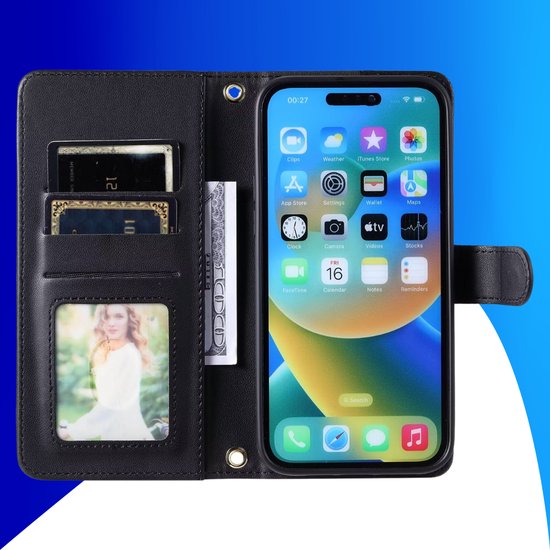 Étui adapté pour iPhone XR - Bookcase - Porte-cartes - Cordon - Simili cuir - Zwart