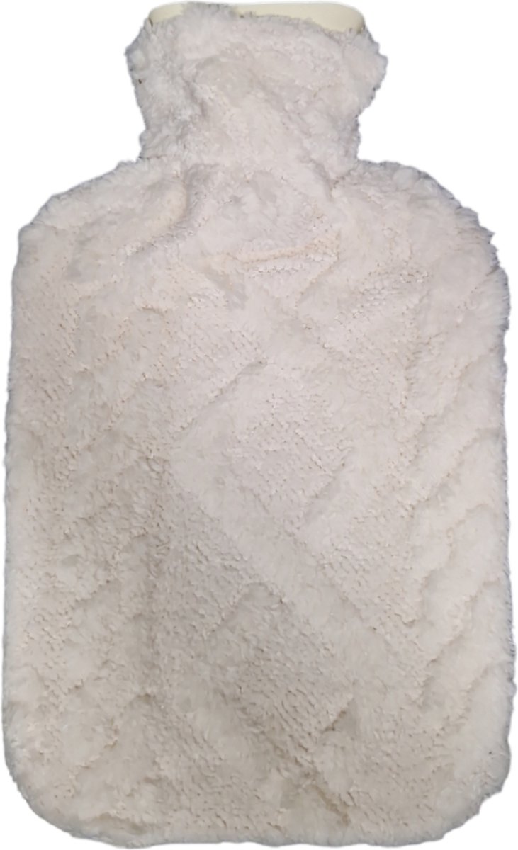 Goedkoopste Kruik - Warmwaterkruik - Warmwaterkruik Met Hoesje - Warmwaterkruik voor Pijnverlichting in de Rug, Nek & Schouders en Buik - Kruik met Flanel Hoes - 2L Inhoud - Beige