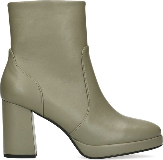 Manfield - Dames - Taupe suède enkellaarsjes met blokhak - Maat 41