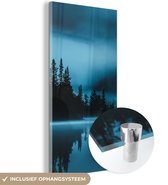 MuchoWow® Glasschilderij 80x160 cm - Schilderij acrylglas - Bos - Mist - Water - Foto op glas - Schilderijen