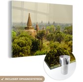MuchoWow® Glasschilderij 90x60 cm - Schilderij acrylglas - Bagan tempels in Myanmar Azie - Foto op glas - Schilderijen