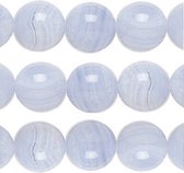 Natuurstenen kralen, Blauw Kant-agaat, ronde kralen van 12mm. Per streng van 18 kralen (rijglengte 21,6 cm)