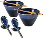 Ensemble de bols à Fenêtres en céramique, 2 pièces, 780 ml, ensemble de bols à ramen japonais, bol à soupe avec baguettes, cuillère et repose-cuillère, vert dégradé