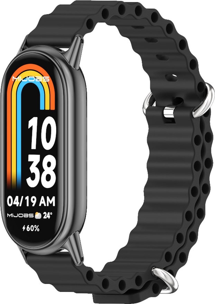 By Qubix - Ocean siliconen bandje - Zwart - Geschikt voor Xiaomi Smart Band 8 / 9 / 10