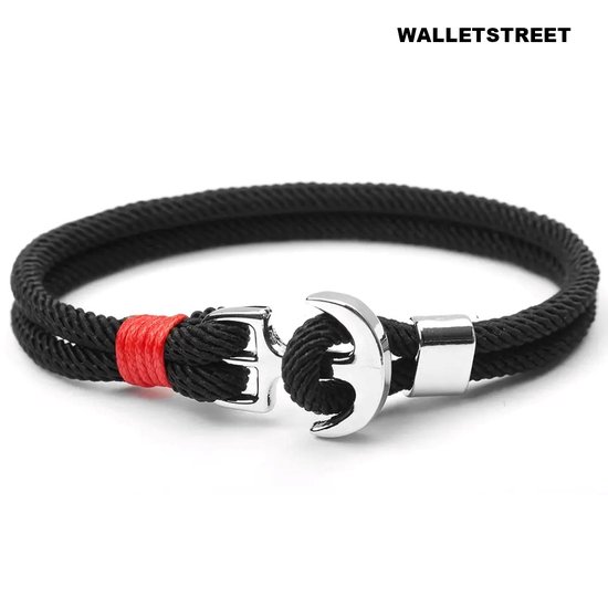 Walletstreet Rope Chain Anker Armband – Zwart-Marine Armband 21 cm-voor mannen en vrouwen-Kerstcadeau-Ideale geschenk