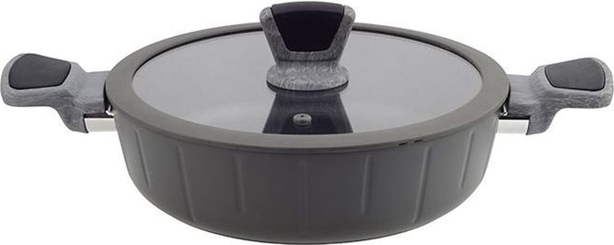 Ferveo Bradar Lage Braadpan met Deksel - 24cm - Zwart - Inductie