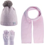 Kitti 3-Delig Winter Set | Muts (Beanie) met Fleecevoering - Sjaal - Handschoenen | 9-15 Jaar Meisjes | K23180-02-02 | Open Lilac