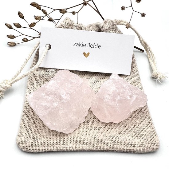 Zakje Liefde- ruwe Rozenkwarts (edelstenen, kristallen, huwelijkscadeau, vriendschap, liefde, liefdes cadeau, geluk, cadeau, gepersonaliseerd,…