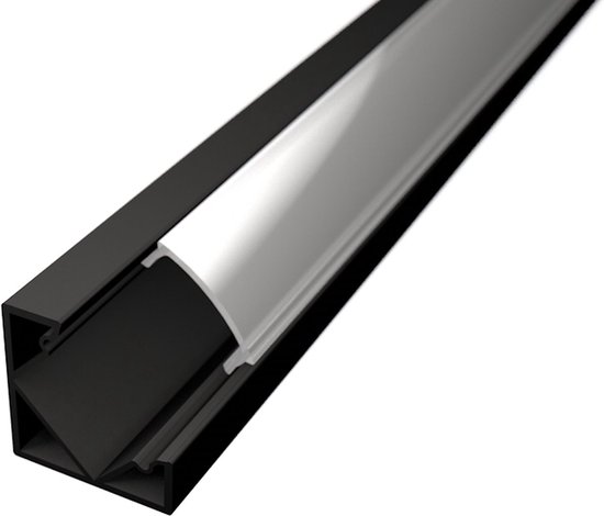 Aluminium Hoekprofiel Zwart Voor Led Strip, Inclusief Dekking Voor Profiel-Slim line -100CM