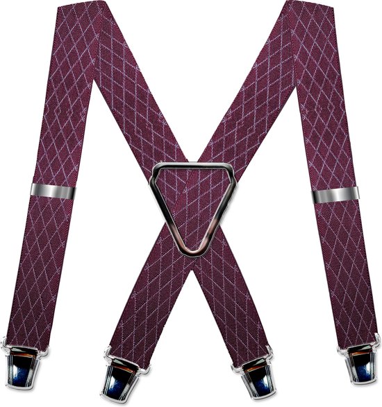 4-point suspenders 'Striped' with wide extra strong sturdy clips maroon