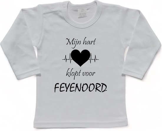 Rotterdam Kinder t-shirt Lange Mouw | Feyenoord "Mijn hart klopt voor FEYENOORD" | Verjaardagkado | verjaardag kado | grappig | jarig | Rotterdam | Feyenoord | cadeau | Cadeau | Wit/zwart | Maat 68