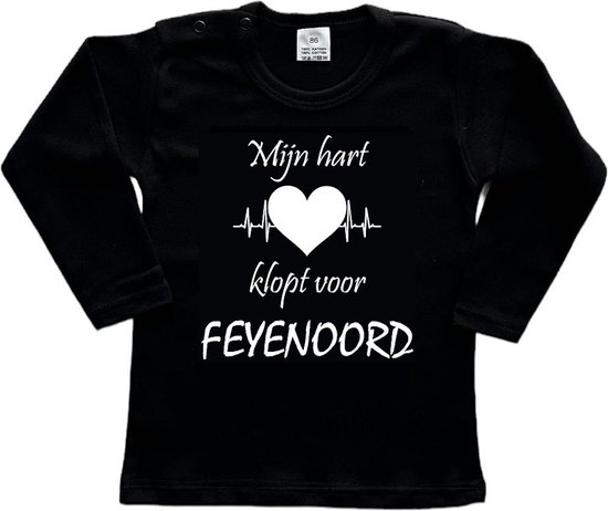 Rotterdam Kinder t-shirt Lange Mouw | Feyenoord "Mijn hart klopt voor FEYENOORD" | Verjaardagkado | verjaardag kado | grappig | jarig | Rotterdam | Feyenoord | cadeau | Cadeau | Zwart/wit | Maat 56