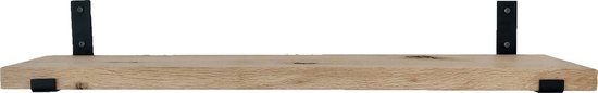 GoudmetHout - Massief eiken wandplank - 180 x 25 cm - Licht Eiken - Inclusief industriële plankdragers L-vorm UP mat zwart - lange boekenplank