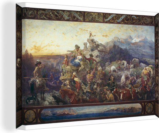 Canvas schilderij 180x120 cm - Wanddecoratie Westward the Course of Empire Takes Its Way - schilderij van Emanuel Gottlieb Leutze - Muurdecoratie woonkamer - Slaapkamer decoratie - Kamer accessoires - Schilderijen