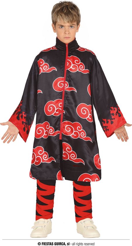 Guirca - Ninja & Samurai Kostuum - Akatsuki Ninja - Jongen - Rood, Zwart - 10 - 12 jaar - Halloween - Verkleedkleding